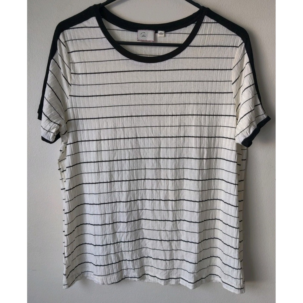Anthropologie Postmark Top Women's White/Black Stripe Ribbed Short Sleeve Size M